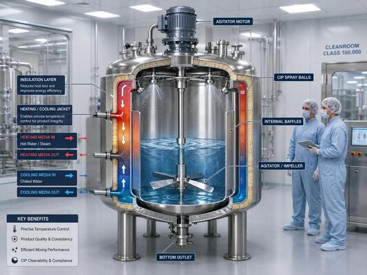 2000L Jacketed Liquid Mixing System with Heating and Cooling Temperature Control