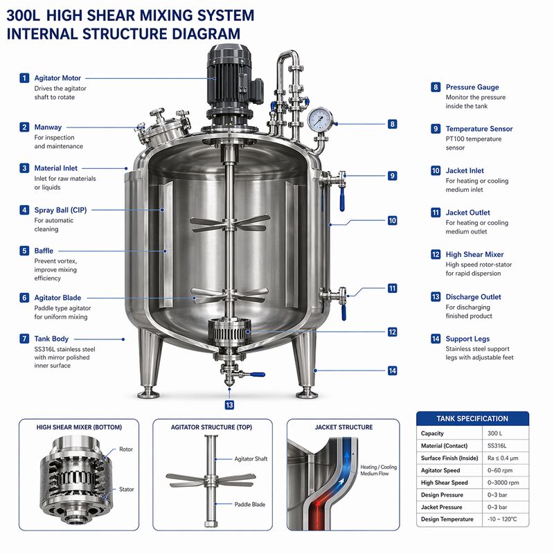 ระบบการเตรียมสารละลาย Biophar 1000L กับภาชนะ SS316L (มาตรฐาน GMP การควบคุมจอสัมผัส)